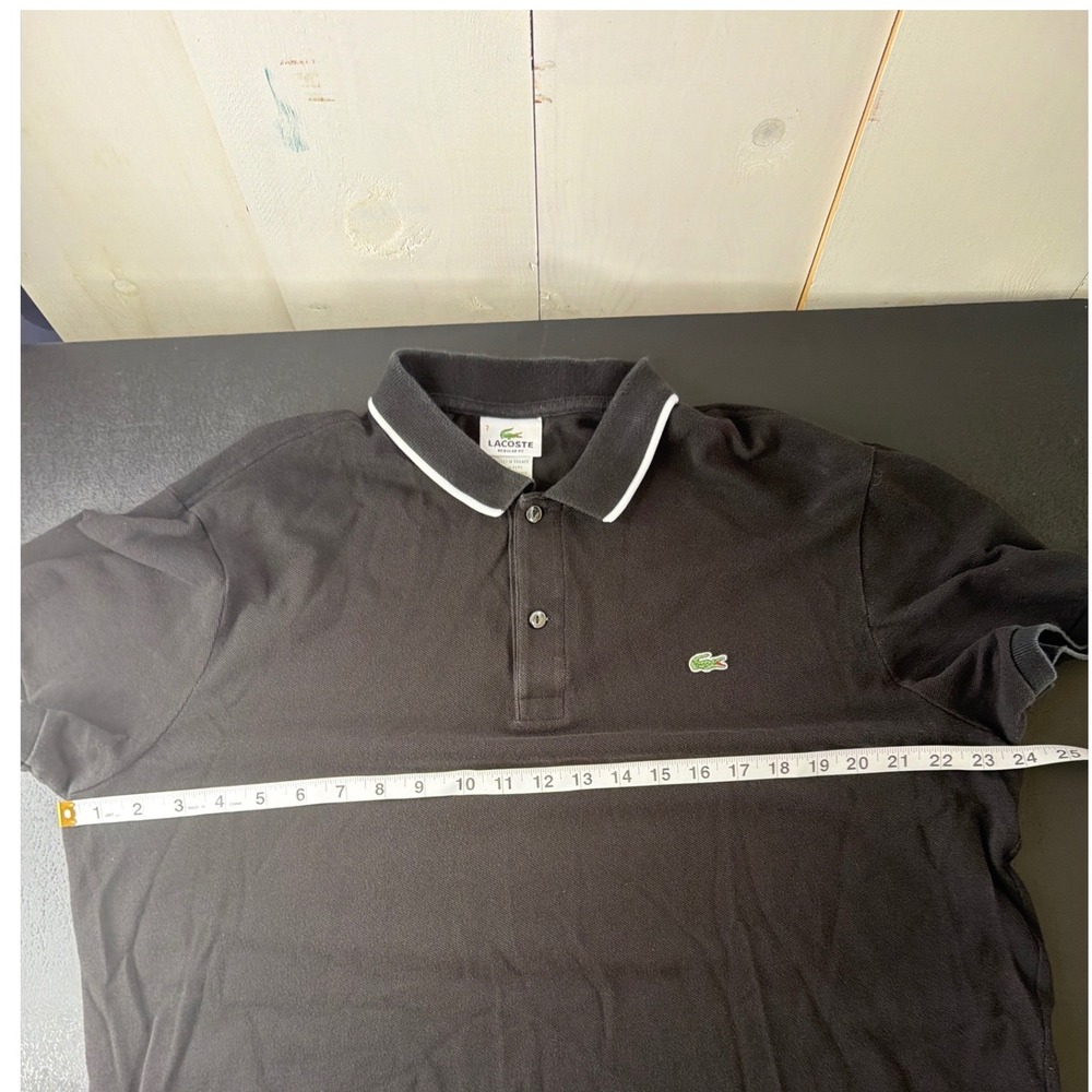 Lacoste Mens Size 7 XXL Black Cotton Pique Tipped Polo Shirt - Picture 6 of 12
